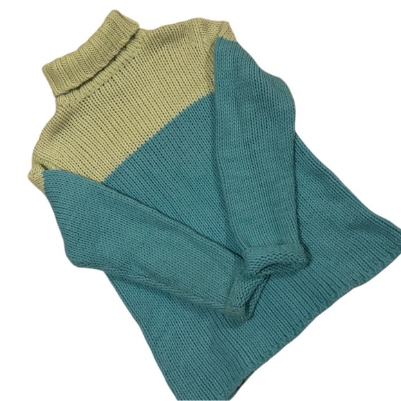 Gap color block big collar sweater BLUE LIME GREEN L - Picture 3 of 8